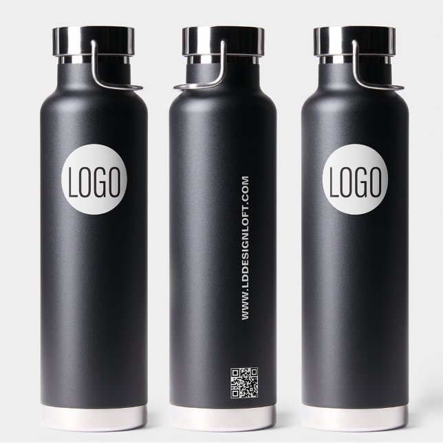 Bouteille D'eau Logo professionnel personnalisé Site de code QR (Black, branded water bottles. Custom logo, website and QR code.)