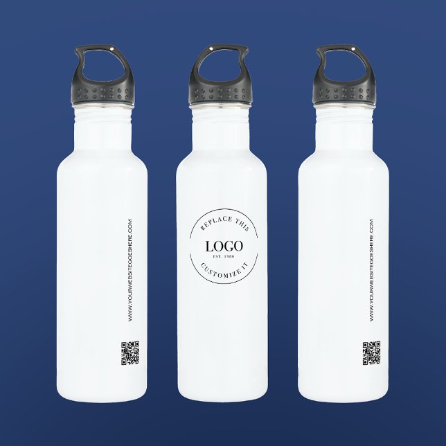 Bouteille D'eau Logo professionnel personnalisé Site de code QR si (Get your logo printed along with your website and the QR code that links to it on these waterbottles)