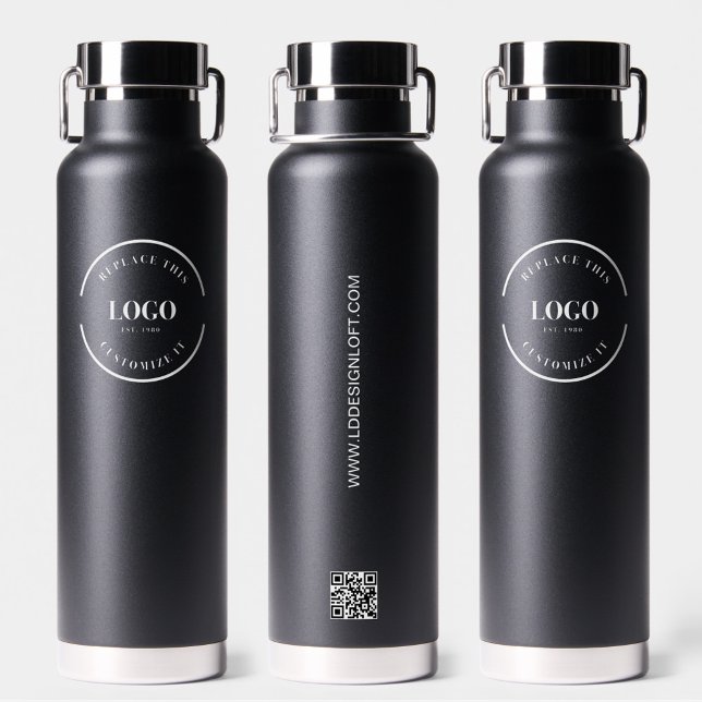 Bouteille D'eau Logo professionnel Site de code QR personnalisé (Personalized business logo, QR code, website black water bottle)