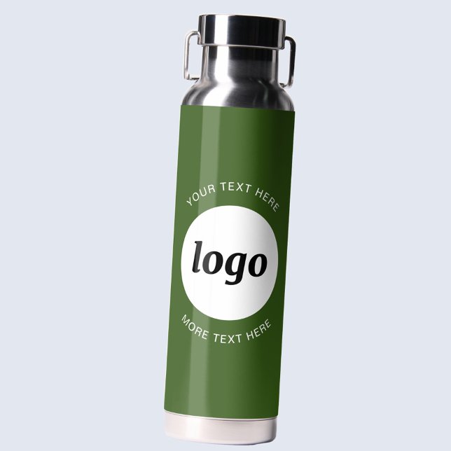 Bouteille D'eau Logo simple et texte Business Forest Green (Logo with custom text business branding water bottle in forest green)
