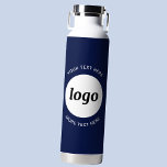 Bouteille D'eau Logo simple et texte Business Marine Bleu<br><div class="desc">Logo simple et design de texte personnalisé pour favoriser la fidélité à la marque et promouvoir votre petite entreprise. Remplacez le logo par le vôtre, et modifiez ou supprimez le texte supérieur et inférieur pour customiser. Parfait pour des fins promotionnelles et pour donner aux employés, aux clients et aux clients....</div>