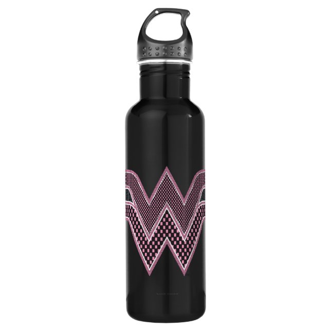 Bouteille D'eau Logo Wonder Woman rose and Black Checker Mesh (Devant)