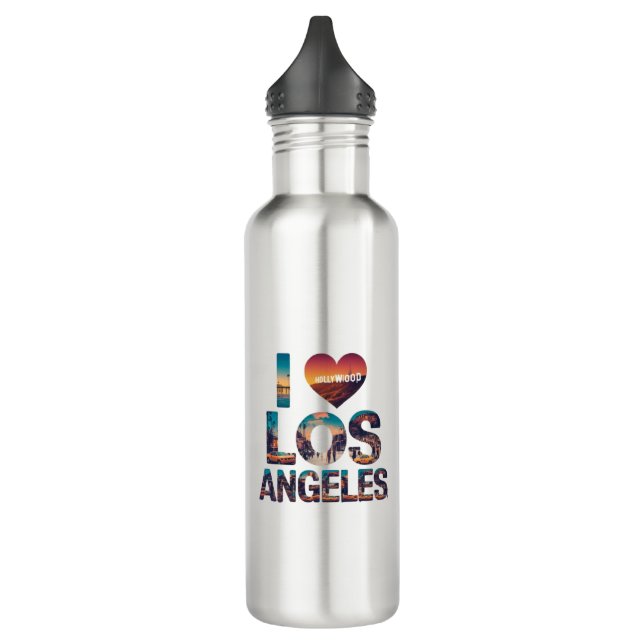 Bouteille D'eau Los Angeles Skyline Sunset & Hollywood Typographie (Gauche)