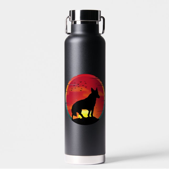 Bouteille D'eau Loup  Coucher de soleil vintage  (Avant)