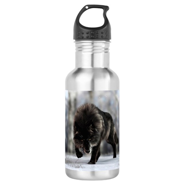 Bouteille D'eau Loup noir en colère (Devant)