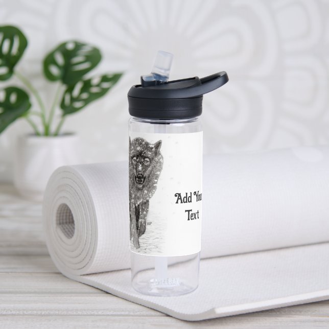 Bouteille D'eau Loup noir en colère dans la neige, hiver sauvage (Yoga)