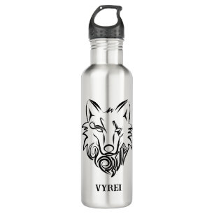 Bouteille D'eau Loup tribal noir et blanc
