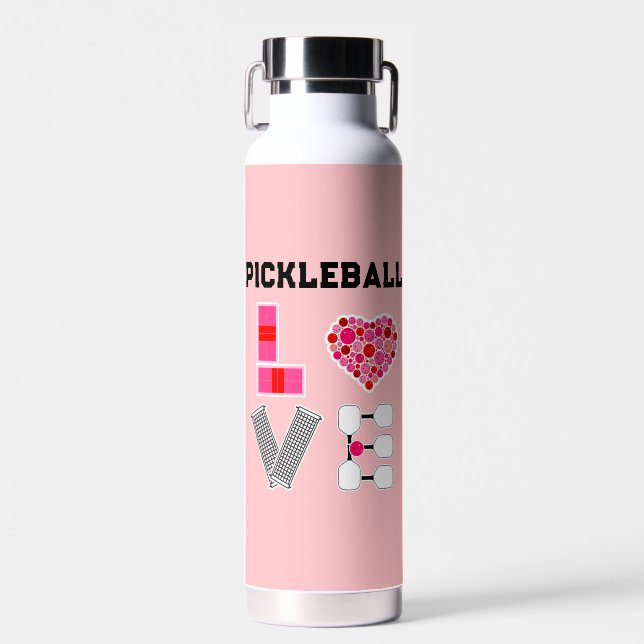 Bouteille D'eau Love Spelled with Pickleballs Courts Net Paddles (Avant)