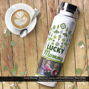 Bouteille D'eau "Lucky Mommy" Shamrock Clover Floral Photo