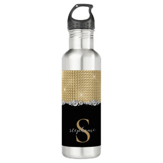 Bouteille D'eau Luxury Diamonds Gold Black Monogram