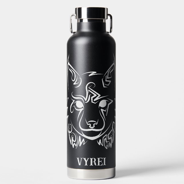 Bouteille D'eau Lynx tribale noire et blanche (Avant)