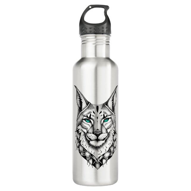 Bouteille D'eau Lynx Wild Animal Nature Illustration Art tatouage (Devant)