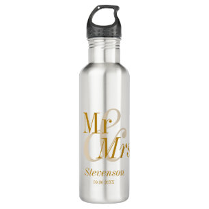Bouteille D'eau M. et Mme Gold Script Mariage Cadeau