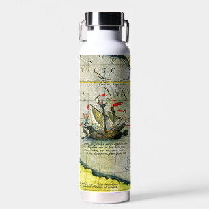 Bouteille D'eau Magellans navire Victoria, Antique Carte Océan Pac