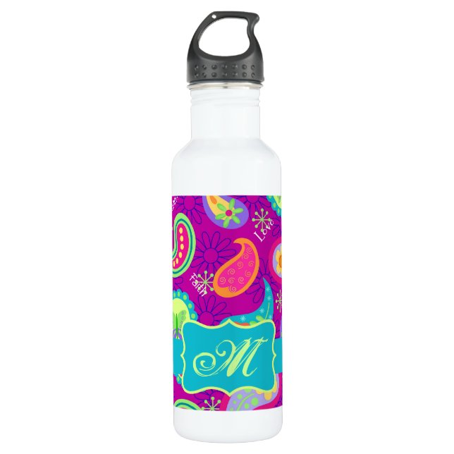 Bouteille D'eau Magenta Purple Turquoise moderne Motif Paisley (Devant)
