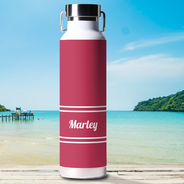 Bouteille D'eau Magenta Rouge moderne minimal Classic Nom (Créateur téléchargé)
