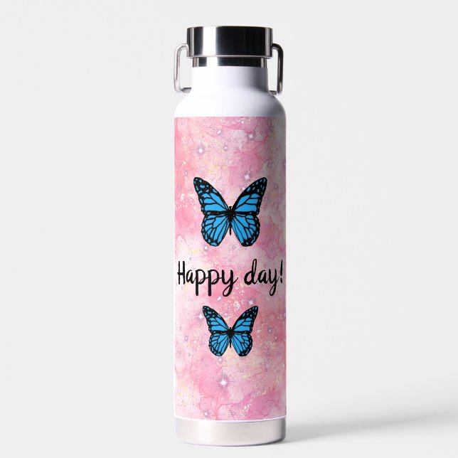 Bouteille D'eau Magical blue butterfly pink glitter art (Avant)