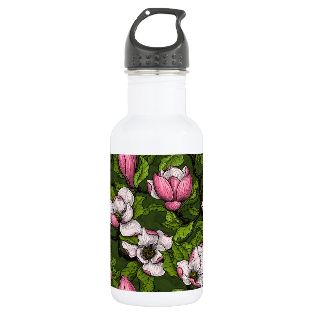 Bouteille D'eau Magnolia en floraison sur vert foncé (Devant)