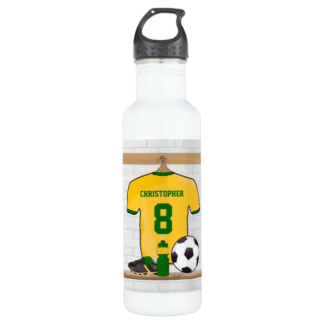 Bouteille D'eau maillot de football personnalisé jaune vert (Devant)
