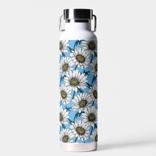 Bouteille D'eau Maisonnettes, fleurs sauvages sur bleu