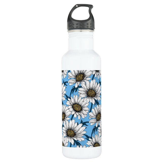 Bouteille D'eau Maisonnettes, fleurs sauvages sur bleu (Devant)