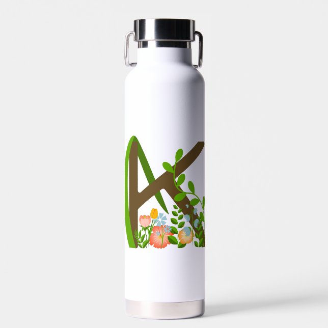 Bouteille D'eau Majuscule K monogramme floral (Avant)