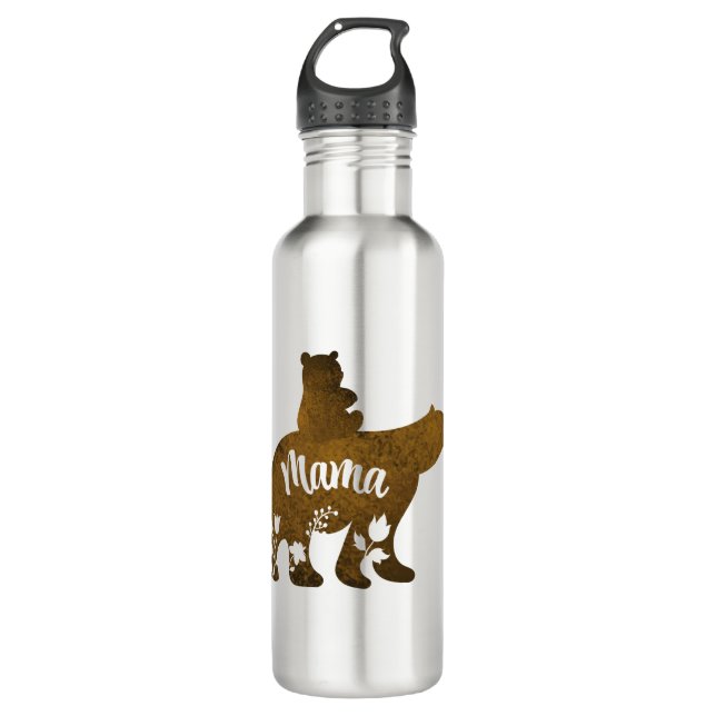 Bouteille D'eau Mama Bear avec 1 Cub équitation sur le dos de mama (Devant)