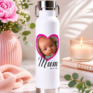Bouteille D'eau Maman a établi un script cœur rose photo blanc