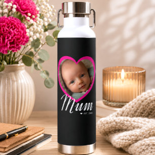 Bouteille D'eau Maman a établi un script cœur rose photo noir