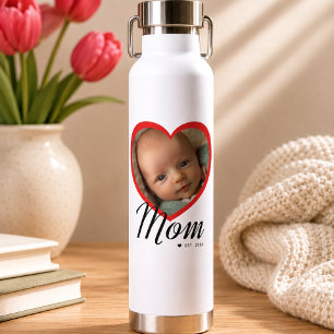 Bouteille D'eau Maman a établi un script cœur rouge photo blanc