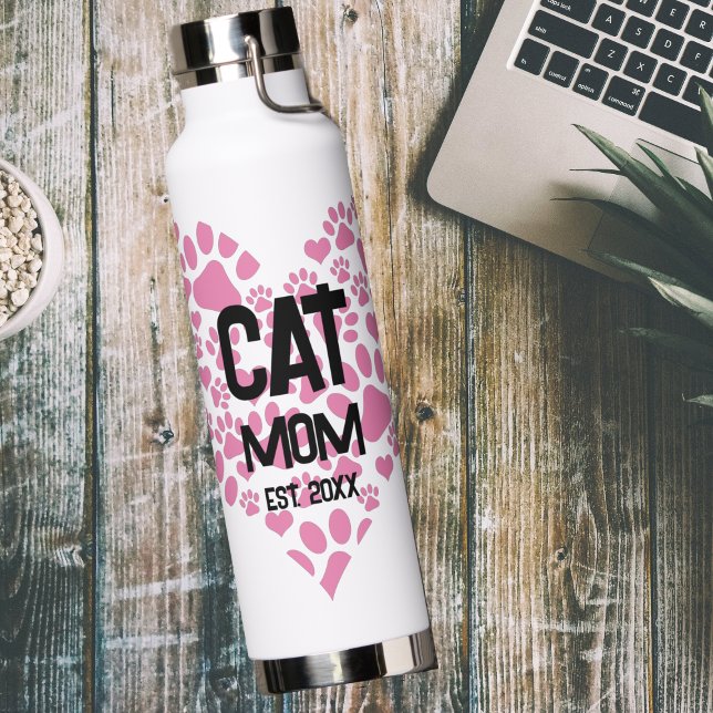 Bouteille D'eau Maman maman maman au chat Chien Empreinte de patte (Créateur téléchargé)