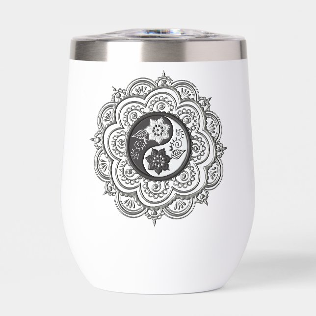 Bouteille d'eau Mandala argent et noir (Avant)
