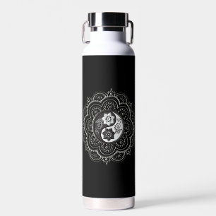 Bouteille d'eau Mandala argent et noir