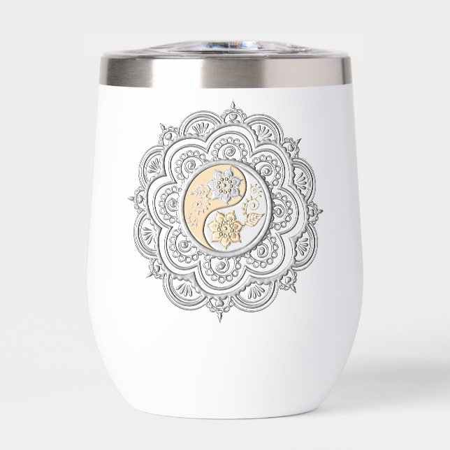 Bouteille d'eau Mandala argent et or (Avant)