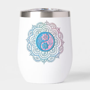 Bouteille d'eau Mandala bleu et rose