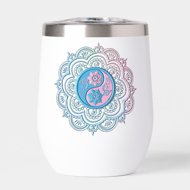 Bouteille d'eau Mandala bleu et rose (Avant)