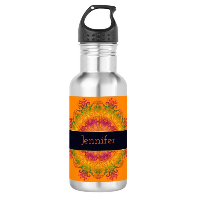 Bouteille D'eau Mandala floral ethnique sur l'arrière - plan (Devant)