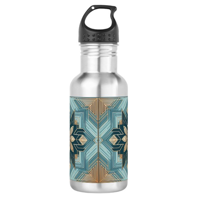 Bouteille D'eau Mandala Floral Géométrique Bleu (Devant)