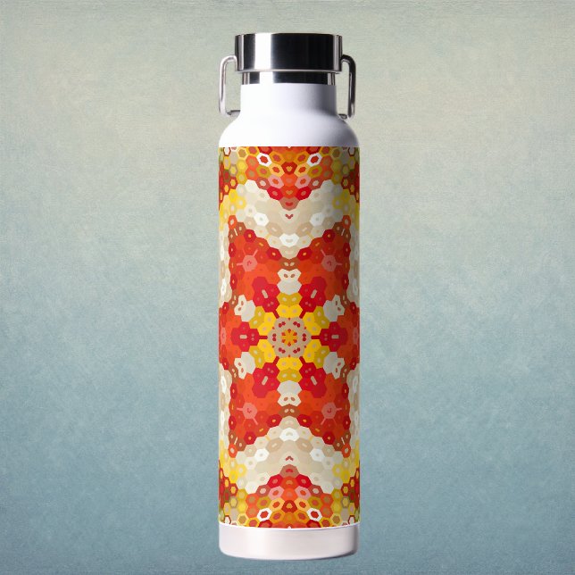 Bouteille D'eau Mandala Hexagone Rouge et Jaune (Red and Yellow Hexagon Mandala Water Bottle by Wormhole Orbital)