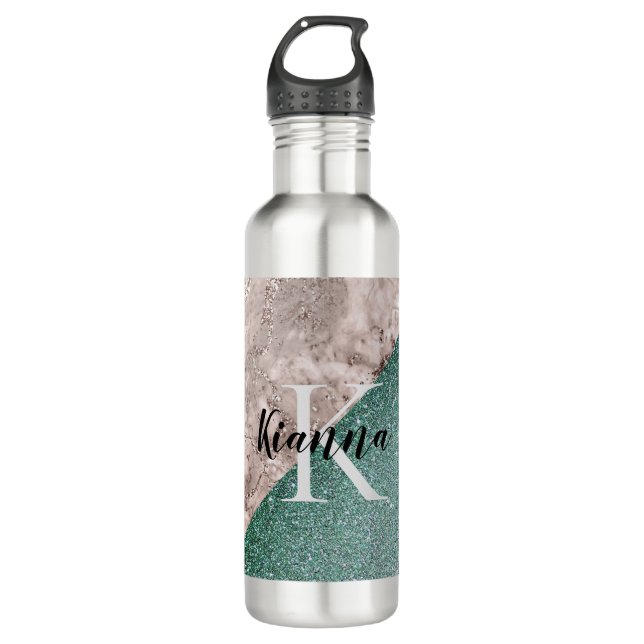 Bouteille D'eau Marbre rose Minty vert Monogramme Ste inoxydable (Devant)