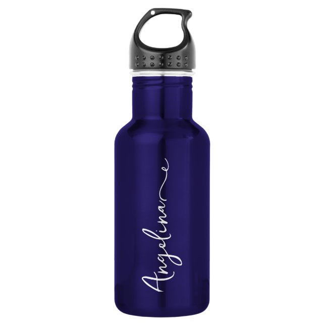 Bouteille D'eau Mariage Bleu Script Votre Nom Personnalisé (Devant)
