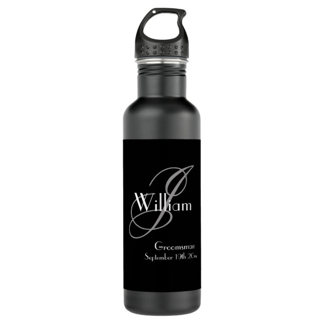 Bouteille D'eau Mariage Groomsman Cadeau Moderne Monogramme Cool N (Devant)
