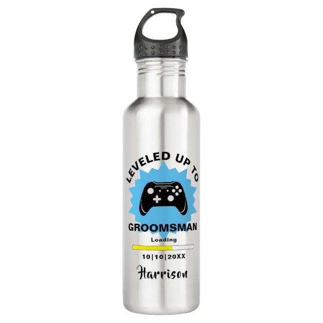 Bouteille D'eau Mariage Groomsman Levelup Gamer Fun (Devant)