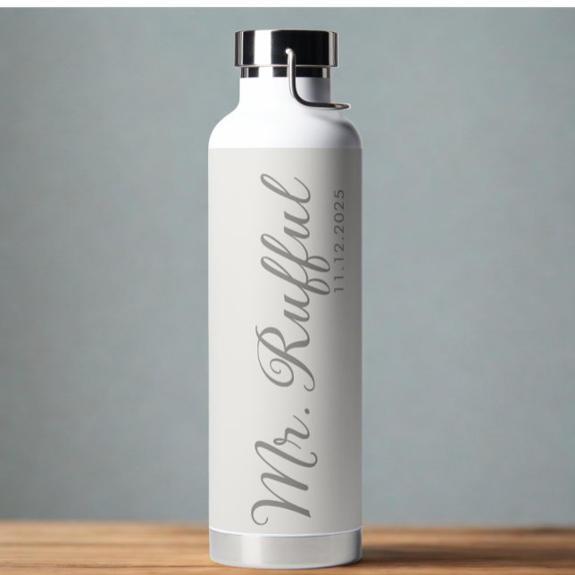 Bouteille D'eau Mariage moderne Nom de la chambre Date Orff blanc  (Modern custom groom name with date thermal water bottle )