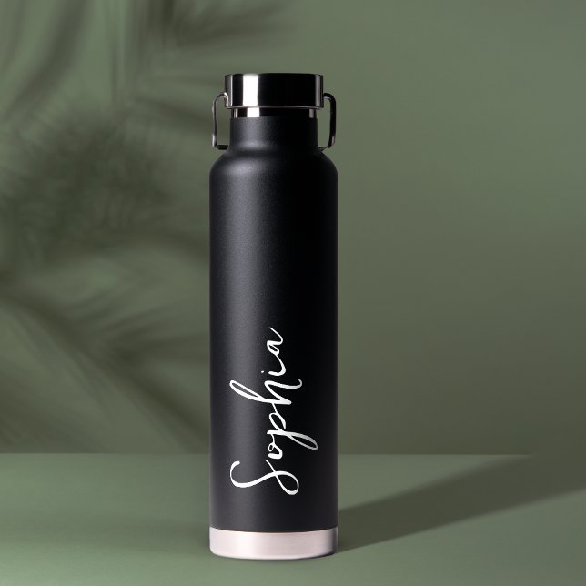 Bouteille D'eau Mariage noir avec script de votre nom personnalisé (Créateur téléchargé)