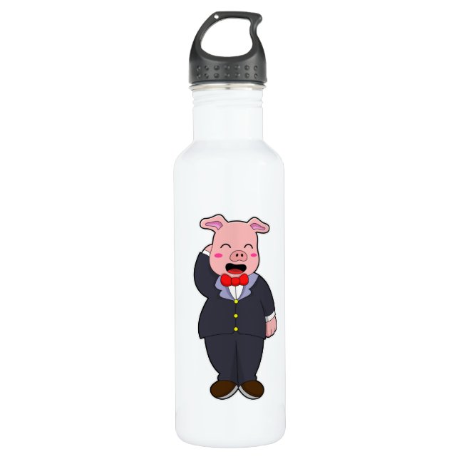Bouteille D'eau Marié cochon avec costume et cravate (Devant)