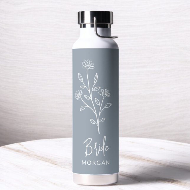 Bouteille D'eau Mariée Dusty Blue Fleurs de Main Bachelorette (Créateur téléchargé)