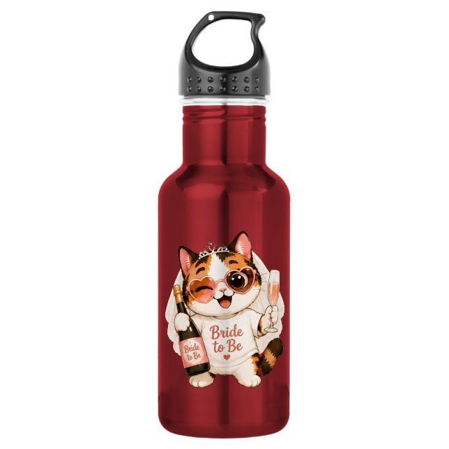 Bouteille D'eau Mariée future chat calico mignon et cosy (Devant)