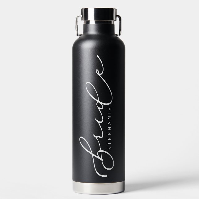 Bouteille D'eau Mariée personnalisée Script Cute Fête de mariage E (Avant)