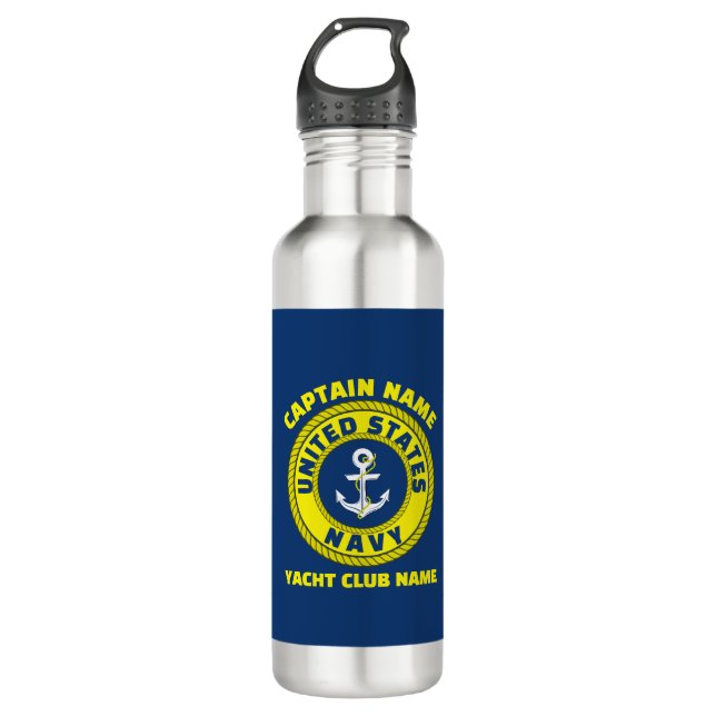 Bouteille D'eau Marine bleu Ancre capitaine nautique voile été (Devant)